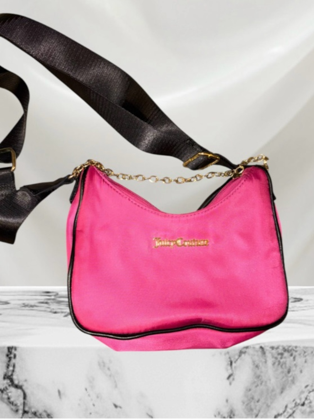 Juicy Couture Hot Pink Nylon Crossbody Bag with Black Strap & Gold Chain - Picture 4 of 6